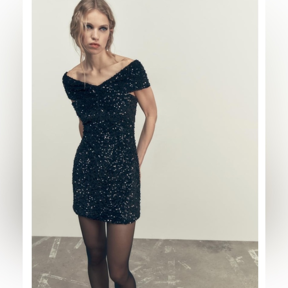 Zara Woman Sequinned Velvet Dress - Picture 2 of 5